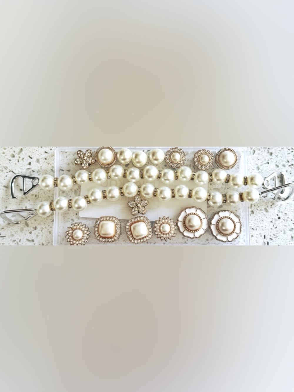Croc Charms Pearl Gold Rhinestone Jibbitz Set Chunky Floral Designer Style y2k - Picture 2 of 7